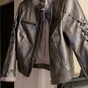 Women's Silver Leather Jacket